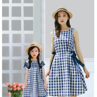 Set đầm caro xanh Mẹ và bé