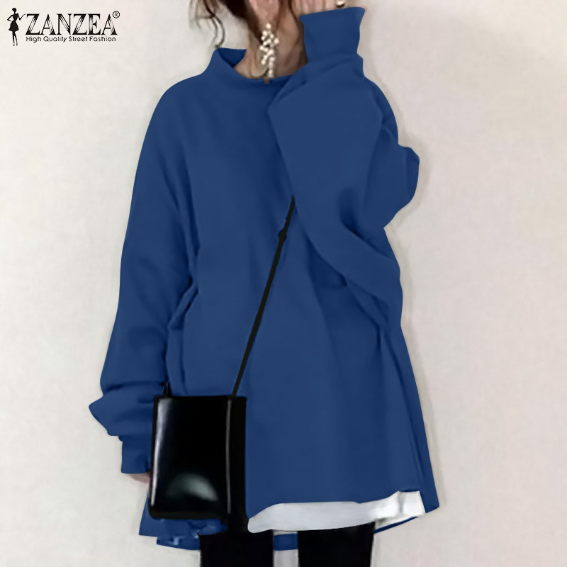 Áo sweatshirt ZANZEA tay dài cổ tròn màu trơn dáng rộng xẻ tà dành cho nữ 
 | BigBuy360 - bigbuy360.vn