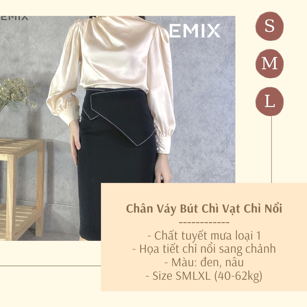 Chân váy công sở bút chì vạt chỉ nổi EMIX (2 màu), midi, dáng dài, cạp cao, ôm dáng, vải tuyết mưa, mềm mịn, không lộ | BigBuy360 - bigbuy360.vn