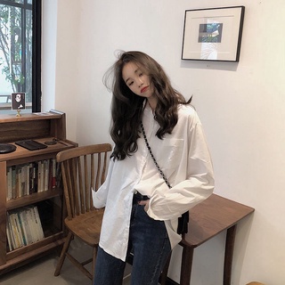 A025 Áo sơ mi trắng basic có túi ngực học sinh sinh viên nam nữ oversize trẻ trung Áo khoác ngoài dài tay chống nắng yêu