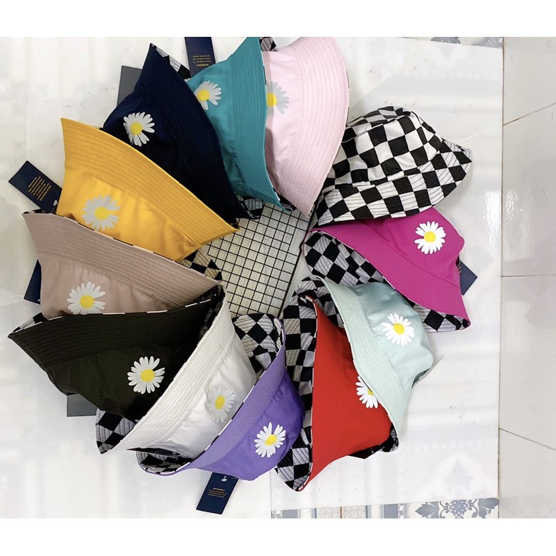 NÓN VÀNH CỤP PHẢN QUANG - HOA CÚC CARO ĐỘI 2 MẶT