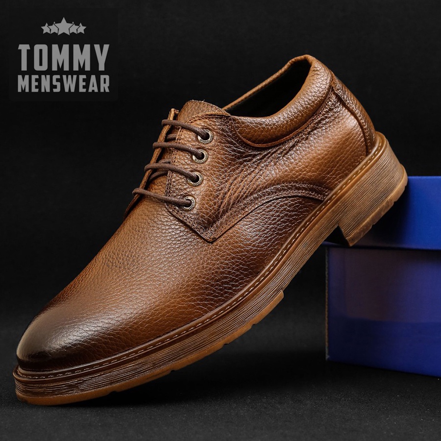 Giày Da Nam Giá Rẻ Buộc Dây Cao Cấp Phong Cách TOMMY Giày Nam Cổ Thấp Da Bò Thật GVN10