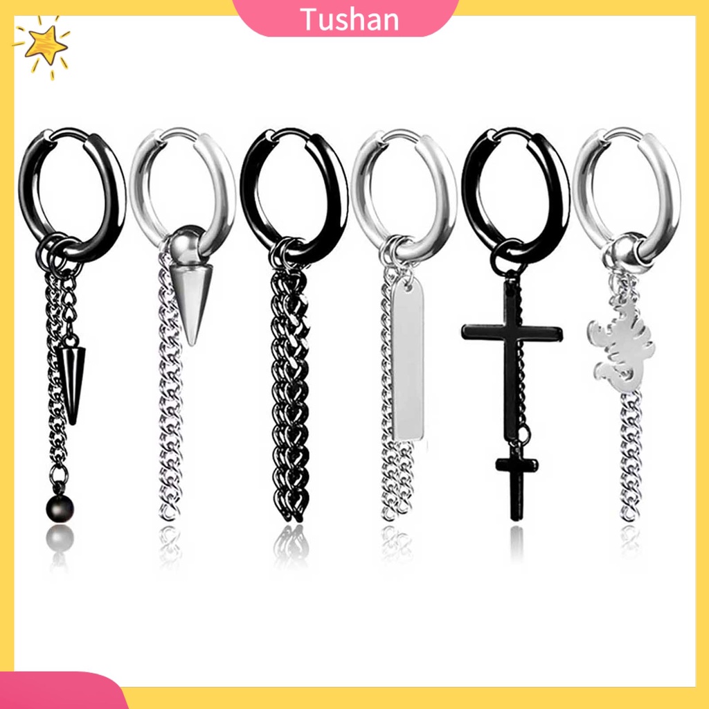 Khuyên tai dạng xỏ/ kẹp dài bằng thép không gỉ cho nam và nữ