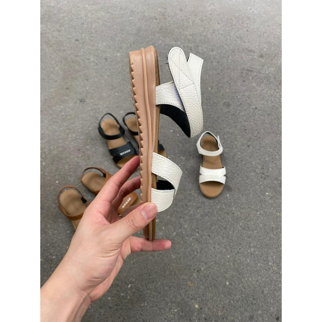 Dép sandan nữ đế bằng cao 2p LUNASHOES 3603 mũi hở da bò thật đế tpr chống trơn trượt