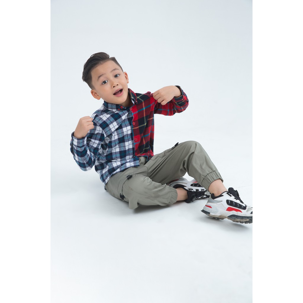 Áo sơ mi bé trai họa tiết kẻ IVY moda MS 17K0977