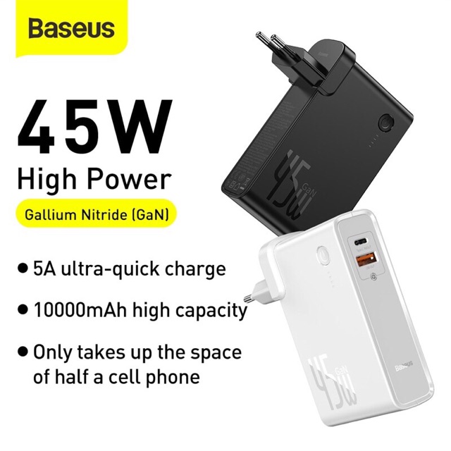 Bộ Sạc Nhanh Baseus 45W GaN Fast Tích Hợp Pin Dự phòng 10000mAh và Củ Sạc Nhanh