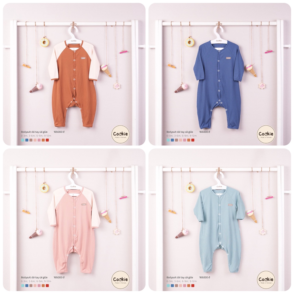 [Cookie 2022] bộ bodysuit dài tay cài giữa