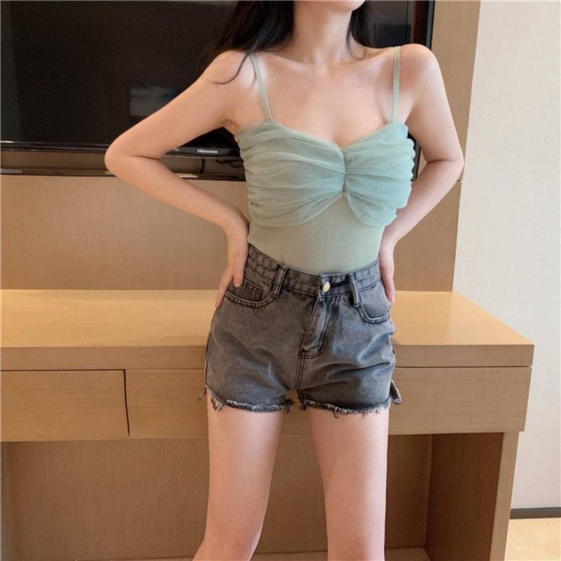 Áo Dệt Kim Hai Dây Phối Lưới Quyến Rũ Thời Trang Cho Nữ