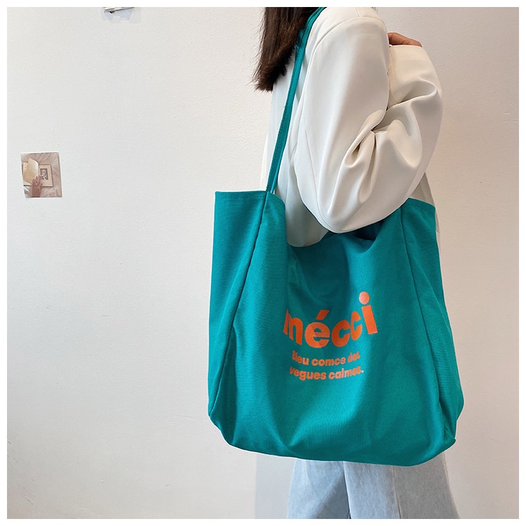 Túi Xách Canvas Cỡ Lớn In Chữ Phong Cách Nhật Bản