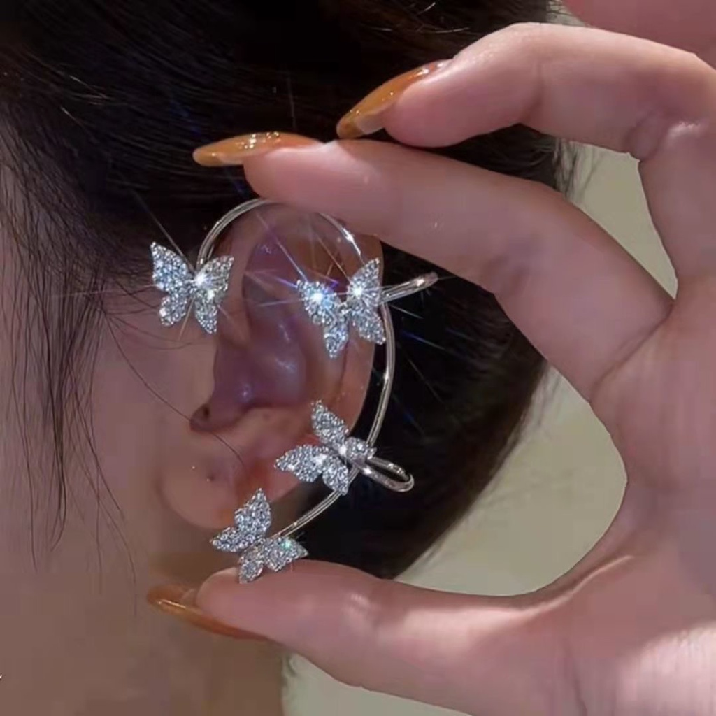 Khuyên tai kẹp vành hình bướm bằng kim loại thời trang dành cho nữ