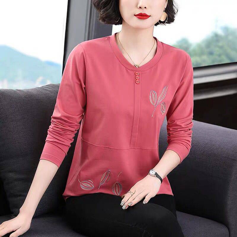 Áo Thun Tay Dài Cổ Tròn Plus Size Cho Phụ Nữ Trung Niên