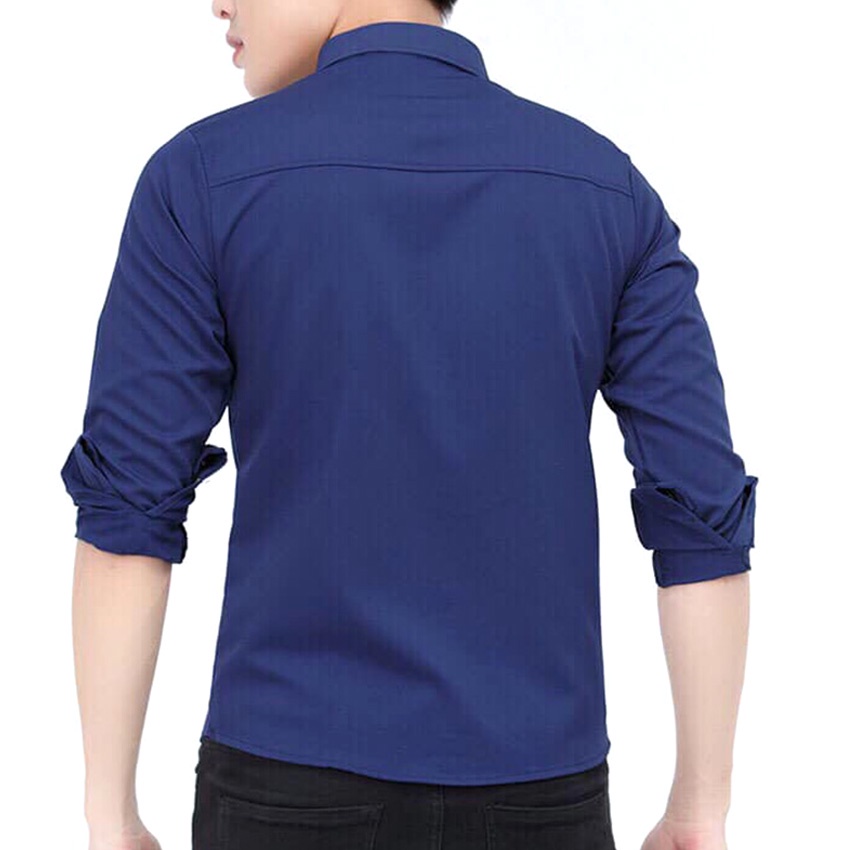 Áo sơ mi nam Nazingo xanh navy, chất liệu cotton thô