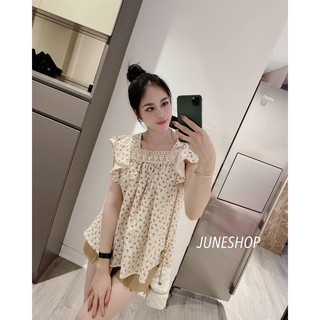 Bộ đồ bầu sát nách vân hoa nhí siêu đẹp mặc đi chơi thiết kế bèo vai tinh tế HÀNG ĐẸP