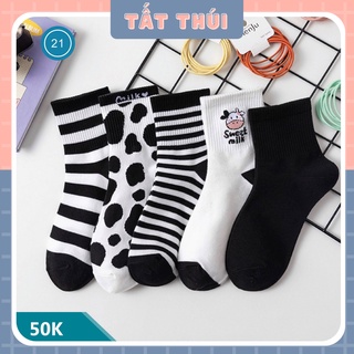 Set 5 đôi tất BÒ SỮA cao cổ Hàn Quốc nam nữ unisex chất đẹp nhiều màu