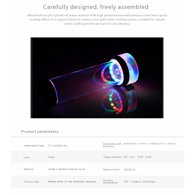 Bể chứa nước Bykski 130/180 / 240mm Bể chứa hình trụ làm mát nước Đường kính 60mm G1 / 4 "Vỏ màu đen Thân acrylic /CT-4H60-AL