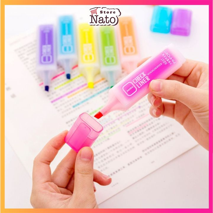Bút đánh dấu dòng bút highlighter 7 màu dễ thương cho học sinh, văn phòng phẩm NATO BN02