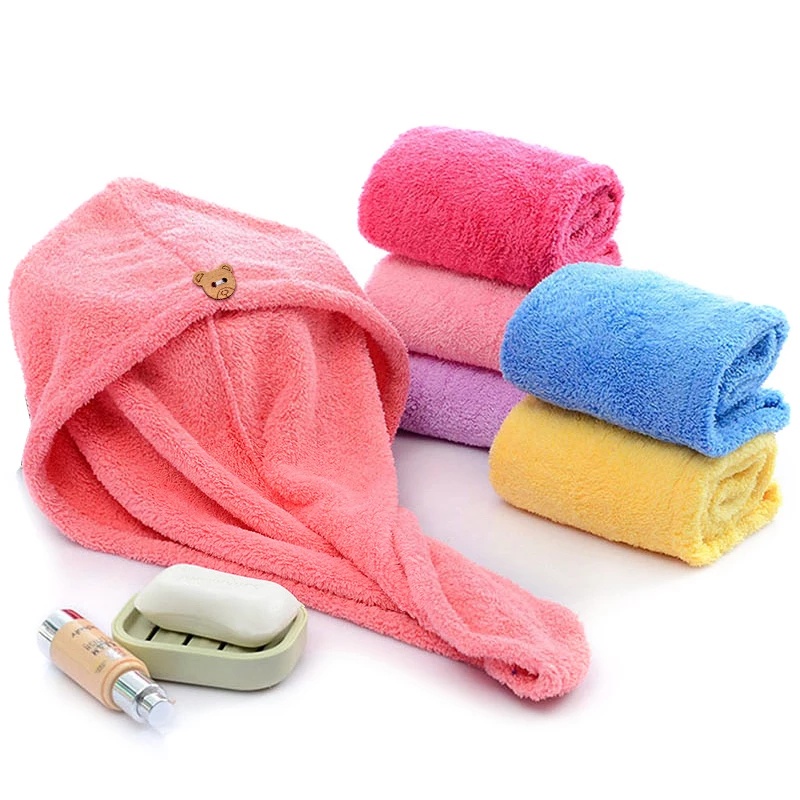 Khăn Tắm Quấn Đầu / Mũ Trùm Đầu Sấy Khô Tóc Bằng Sợi Nhỏ Hình Gấu Dễ Thương Thoáng Khí Tốt Cho Nữ