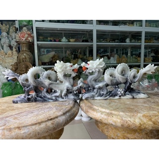 Cặp rồng ngậm ngọc đá đúc - ngang 30cm