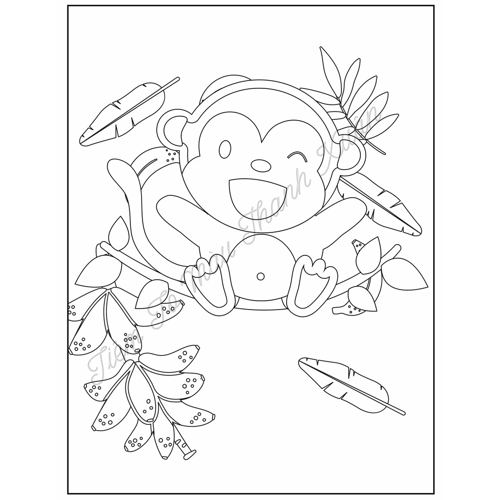 Set 10 Tờ Tranh Tô Màu Hình Chú Khỉ Cute Cho Bé Tô Màu Sáp, Màu Chì - Tiệm Tô Màu Thanh Xuân