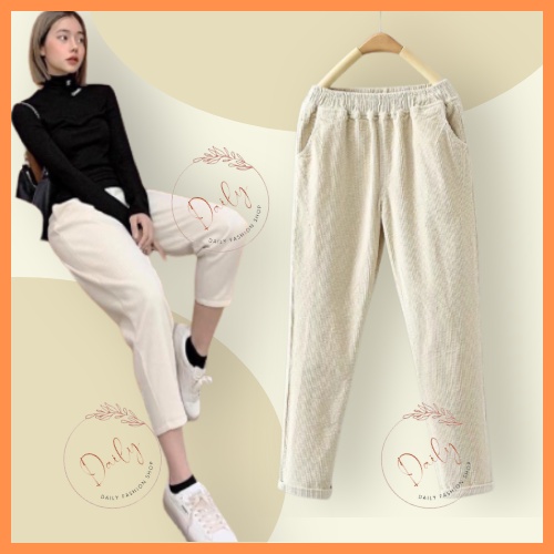 Quần Baggy Nhung Tăm Cạp Chun Chất Nhung Siêu Dày Dặn Ấm Áp Màu Đen, Be, Xanh, Hồng