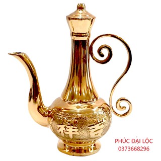 Bình rượu thờ cúng bằng đồng màu vàng sáng bóng (Ấm rượu cỡ từ 16-18-20cm) - Đồ thờ cúng Phúc Đại Lộc