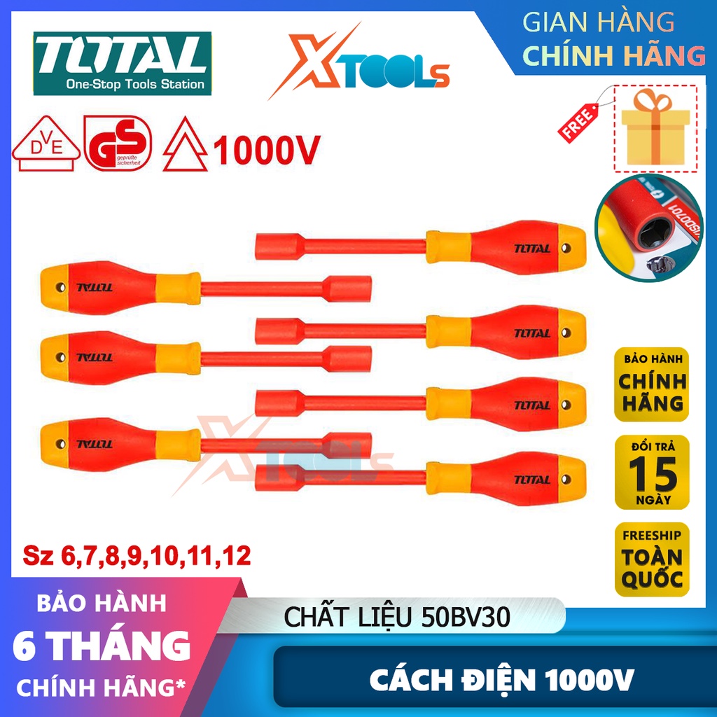 Bộ 7 tua vít cách điện TOTAL THKISD0701 cách điện 1000v chứng nhận 1000V VDE/GS, chất liệu hợp kim[CHÍNH HÃNG][XTOOLS]