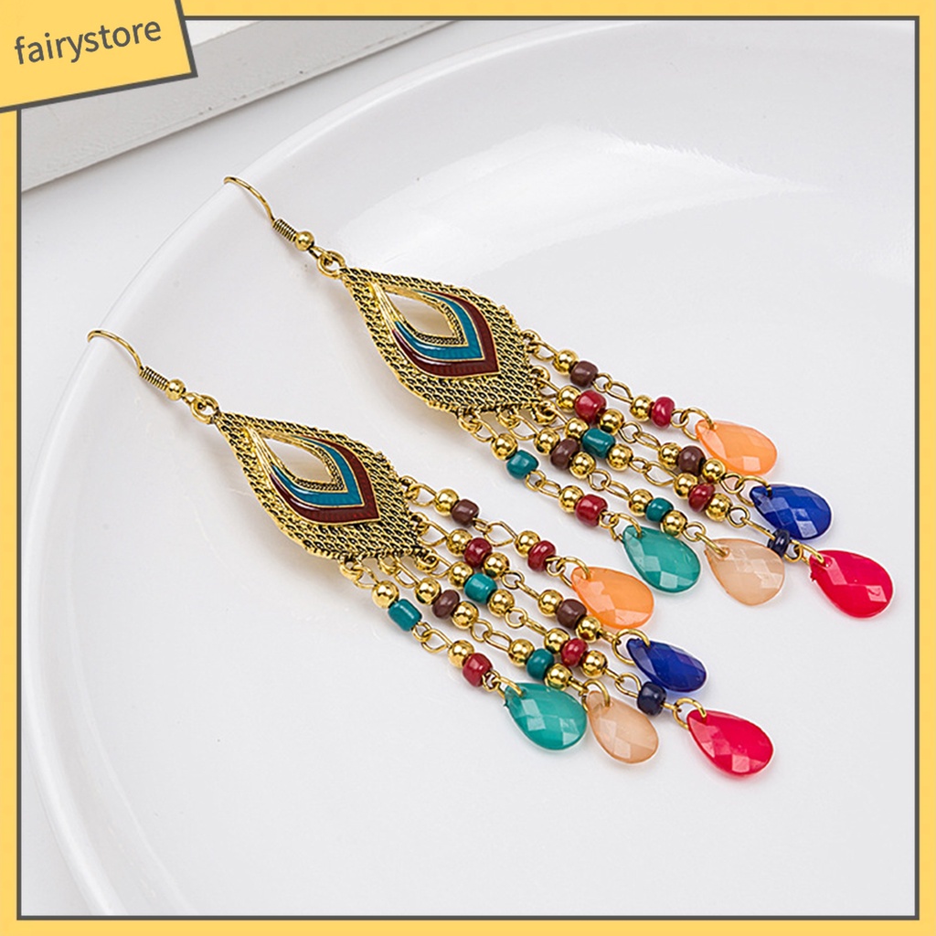 1 Đôi Bông Tai Dáng Dài Xỏ Hạt Phong Cách Trung Hoa Cổ Điển