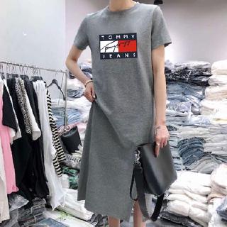 Đầm Thun Nữ Tay Ngắn Xẻ Tà In Chữ Tommy M - 2xl