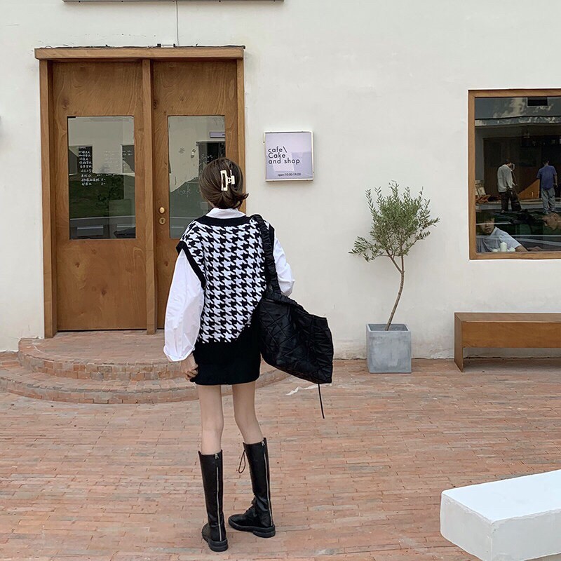 [CÓ SẴN] Áo Len Ghile (Gile) Hàng Dệt Kim Dày Dặn Hoạ Tiết HOUNDSTOOTH Thời Thượng - Hàng Quảng Châu loại 1 | BigBuy360 - bigbuy360.vn