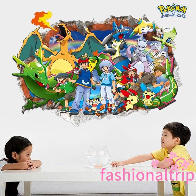 Miếng dán tường hình thẻ bài Pokemon 3D , dễ chùi rửa