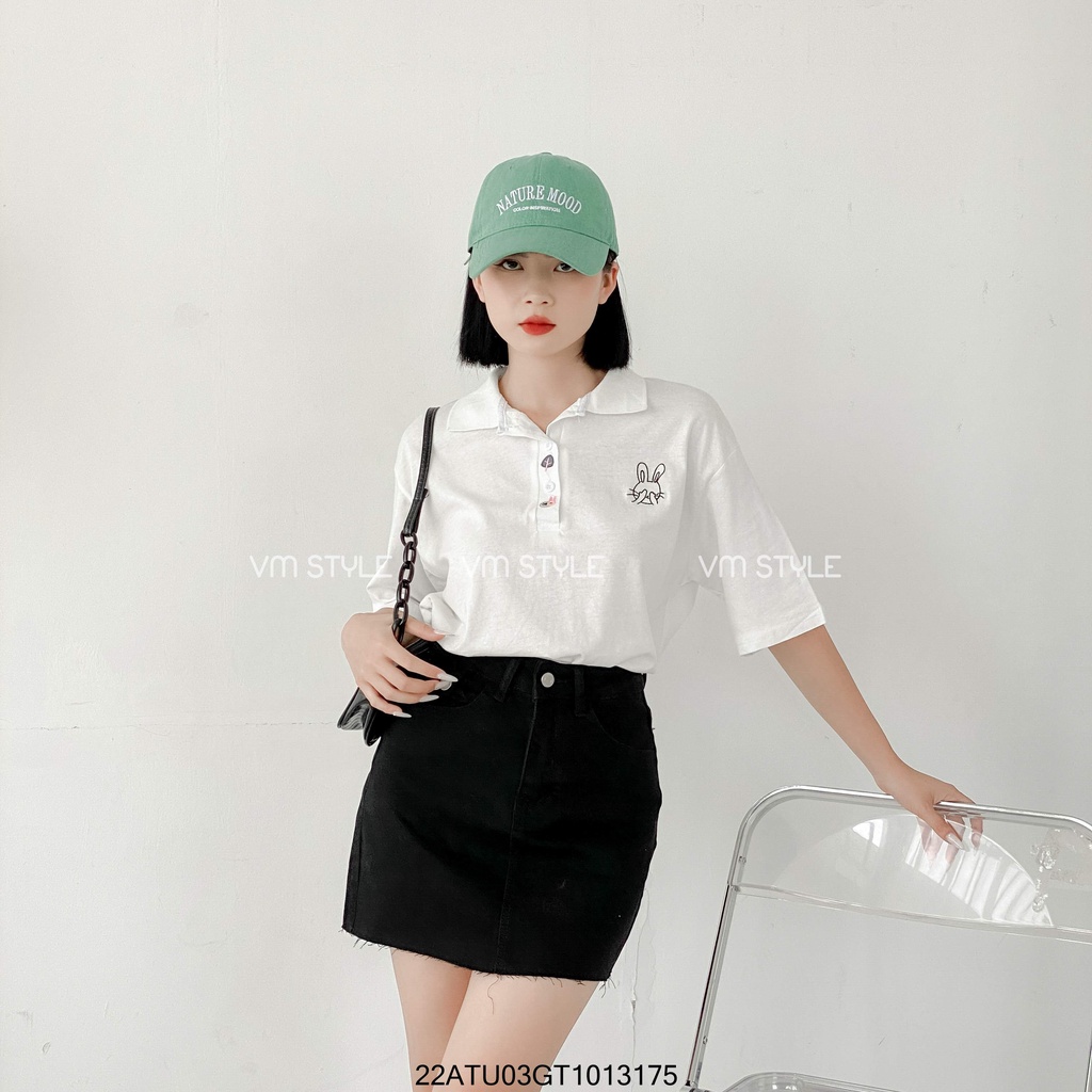 Áo thun tay ngắn VM STYLE cổ bẻ thêu thỏ, áo polo nam nữ thời trang ulzzang 976_ 22ATU05A961311