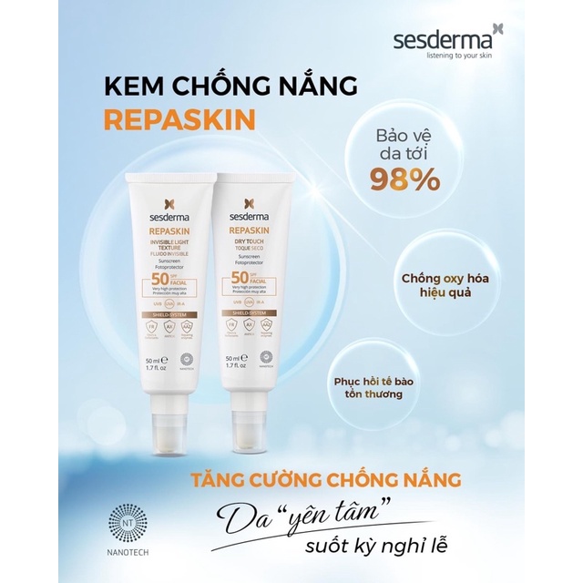 Kem chống nắng Sesderma Repaskin Invisible SPF 50