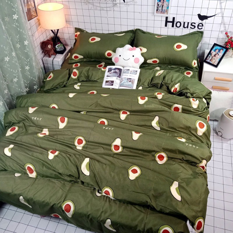 Set 4 Món Chăn ga gối chất liệu Poly Cotton hàng nhập khẩu - Mẫu BƠ XANH