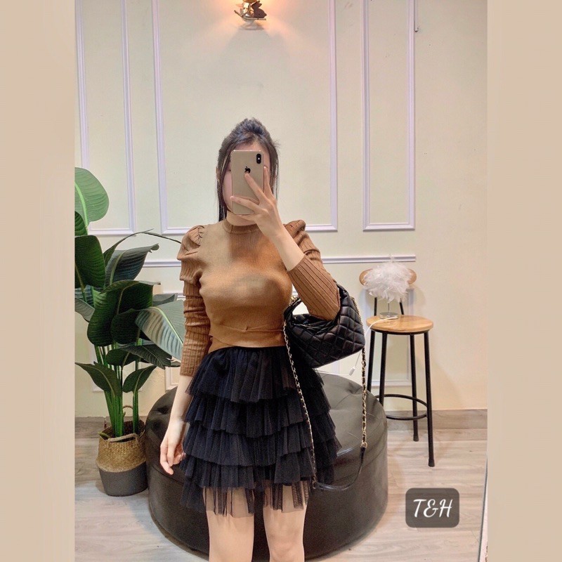Chân váy 5 tầng cạp nhũ