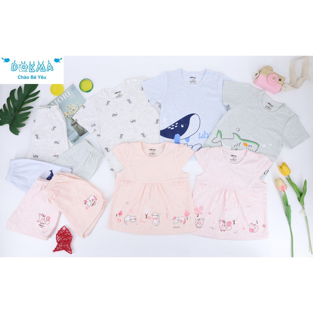 [Chính Hãng] Bộ áo raglan cộc tay quần đùi cotton họa tiết trẻ em DMB394 Dokma