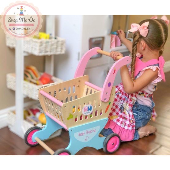 Hàng có sẵn - Xe đẩy siêu thị bằng gỗ cho bé