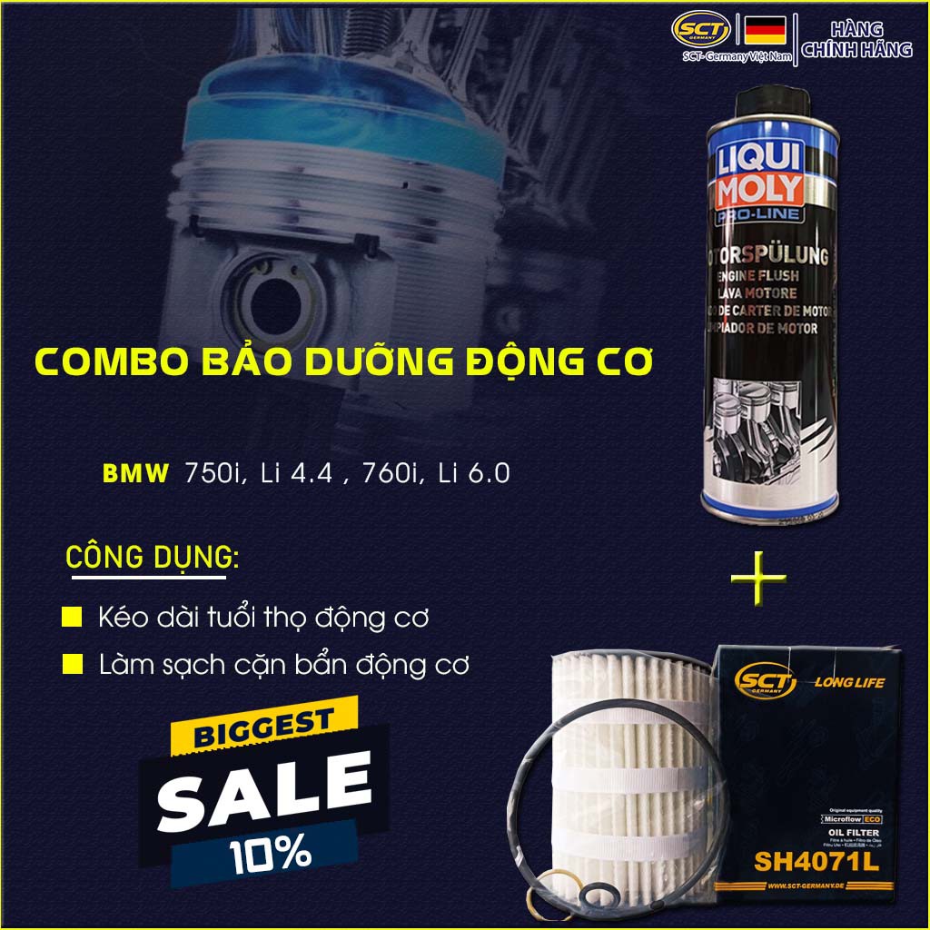 Combo Bảo Dưỡng Động Cơ: BMW 750i, Li 4.4, 760i, Li 6.0 Gồm Lọc Nhớt SCT SH 4071L + Súc Động Cơ Liqui Moly [Chính Hãng]