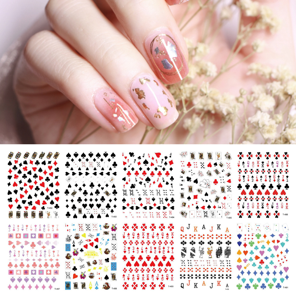 [Hàng mới về] Set 10 sticker dán móng tay trang trí nghệ thuật họa tiết bài Poker độc đáo sành điệu