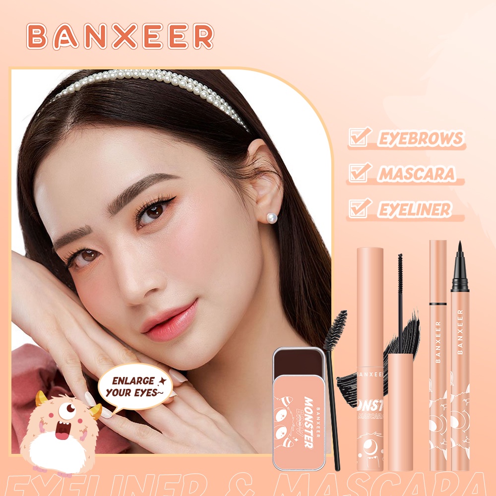 Bộ 3 Sản Phẩm Trang Điểm Mắt Banxeer Gồm Bút Kẻ Mắt + Xà Phòng Lông Mày + Mascara Kháng Nước Lâu Trôi