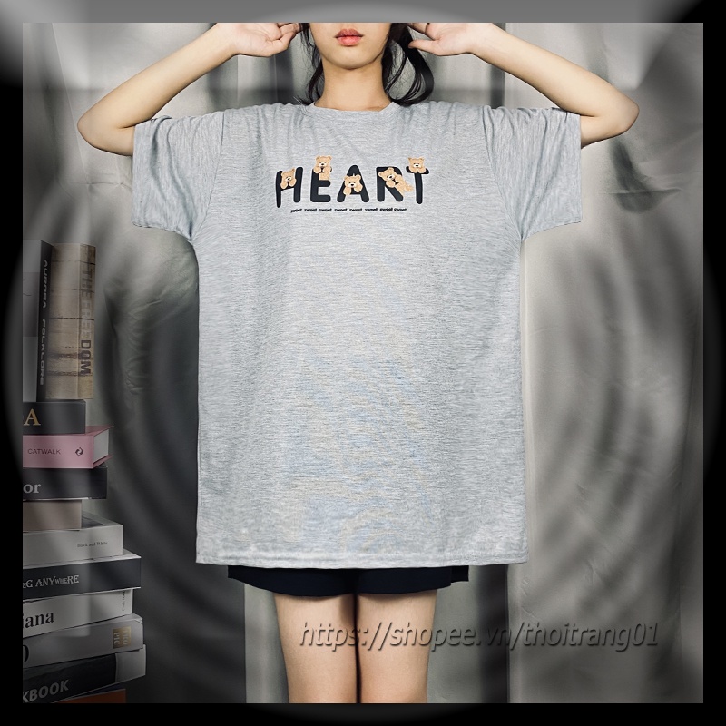 Áo phông nam nữ tay lỡ Áo thun unisex Form Rộng chất Cotton Oversize cổ tròn trắng đen cặp đôi in hình chữ con gấu A2201