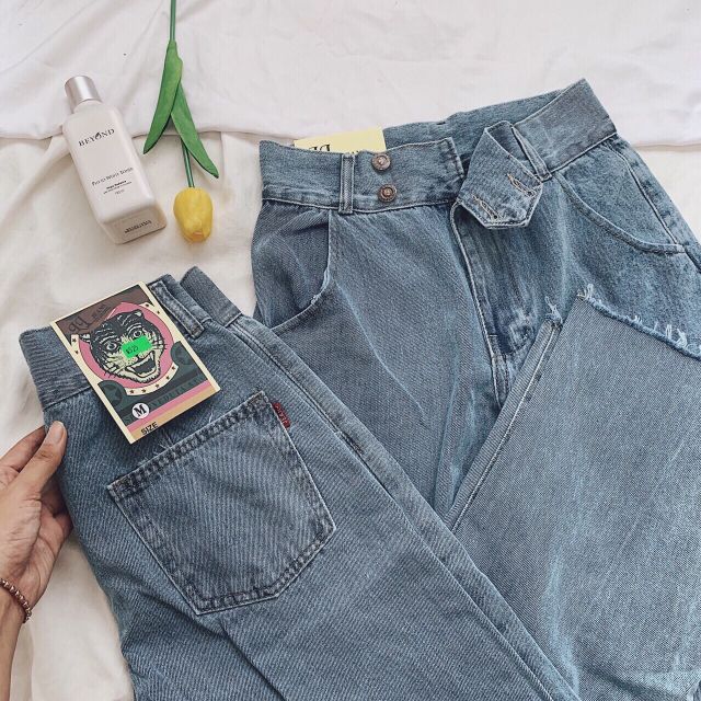 Quần slim baggy jeans hai nút đôi đai dày lưng cao ulzzang kèm ảnh thật | BigBuy360