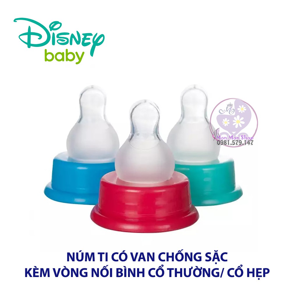 (Kèm vòng nối) Núm ti cổ thường/ cổ hẹp tiêu chuẩn Patented Design Disney Thái Lan có van chống sặc size S/ size M