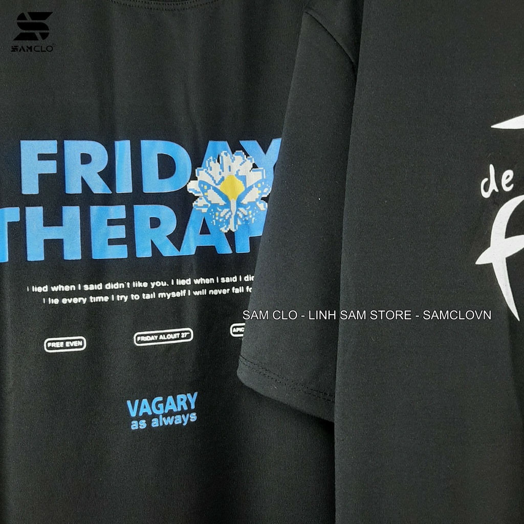 Áo thun tay lỡ nam nữ SAM CLO phông form rộng Unisex, mặc lớp, nhóm, cặp, in hình hoa cúc chữ FRIDAY THERAPY