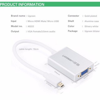 Cáp chuyển Micro HDMI to VGA Ugreen 40222