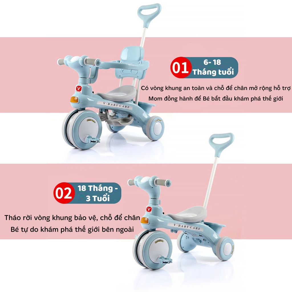 Xe Đạp 3 Bánh V-Baby V1  Có Cần Đẩy Có Thể Phát Nhạc Cho Bé - Mẫu mới 2022 - Bảo hành chính hãng 1 năm
