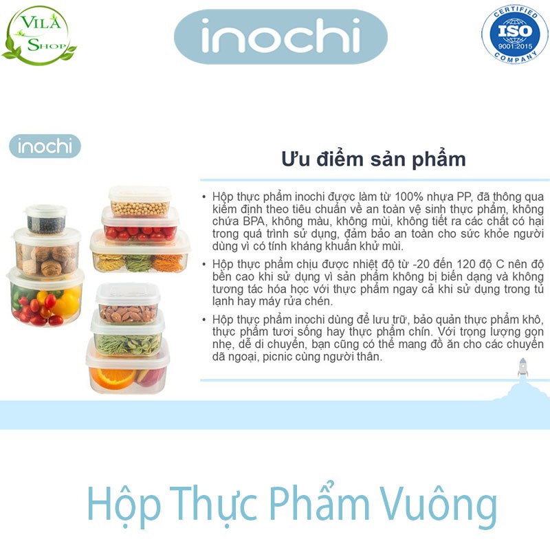 [ 12 Phân Loại] Hộp Đựng Thực Phẩm, Hộp Nhựa Bảo Quản Đồ Tươi Hình Vuông, Nhựa Cao Cấp Inochi - Việt Nhật