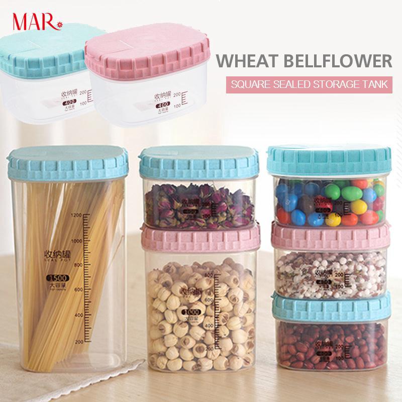 Household wheat platycodon square sealed storage tank is convenient to apply