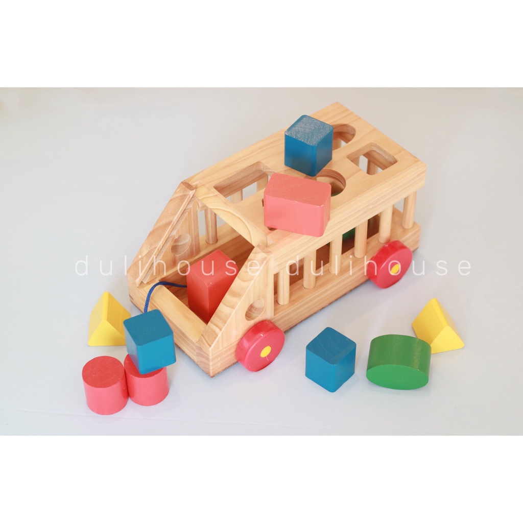 Đồ chơi Gỗ ô tô thả hình khối có bánh xe - Giúp bé nhận diện &amp; phân biệt hình khối - Tăng trí tưởng tượng phong phú