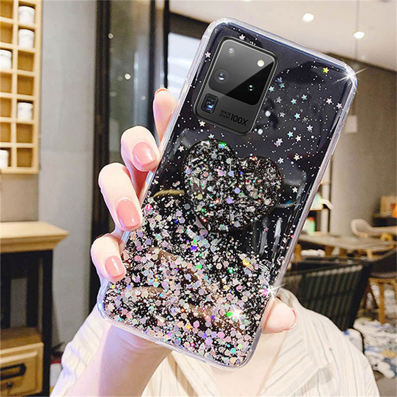Ốp điện thoại dẻo đính sequin kèm giá đỡ cho Samsung Galaxy S21 Plus S20 Ultra S20 FE S10 S9
