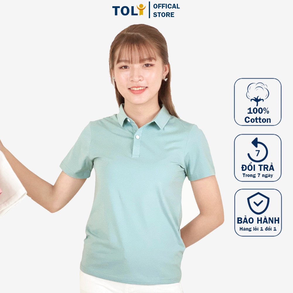 Áo Thun Nữ Cổ Sơ Mi (Cổ trụ) TOLI, Chất Cotton 4 Chiều Mềm Mịn, Co Giãn [Xanh Mint-TF27]